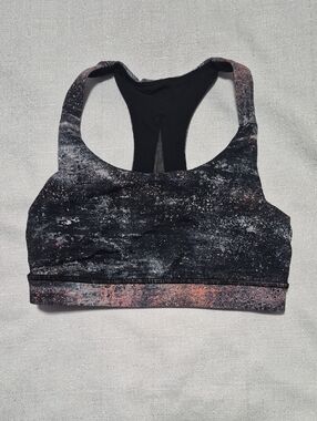 Lululemon Black & Pink Speckled Racerback Active Running Sports Bra Size 4